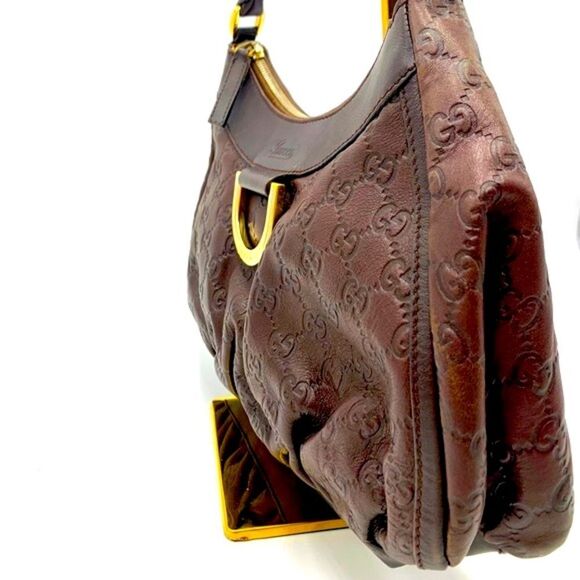 Auth Gucci Brown Guccisima Leather Abbey D Ring Shoulder Bag Preloved Purse - Picture 3 of 16
